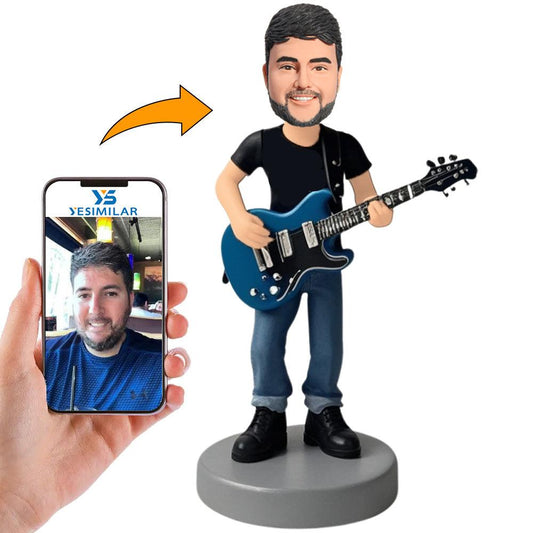 Guitarist Holding Blue Guitar Custom Bobbleheads