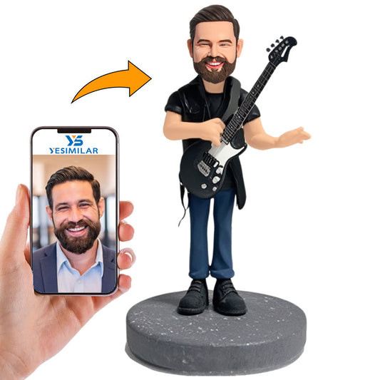 Male Guitarist in Black Coat Custom Bobbleheads