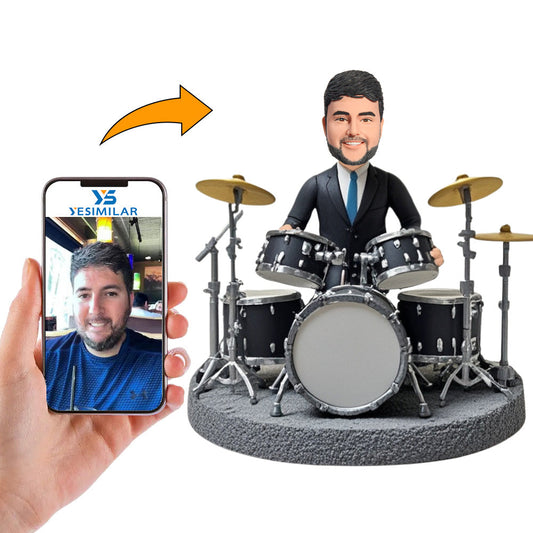 Black Suit Drum Lover Custom Bobbleheads Personalized Doll