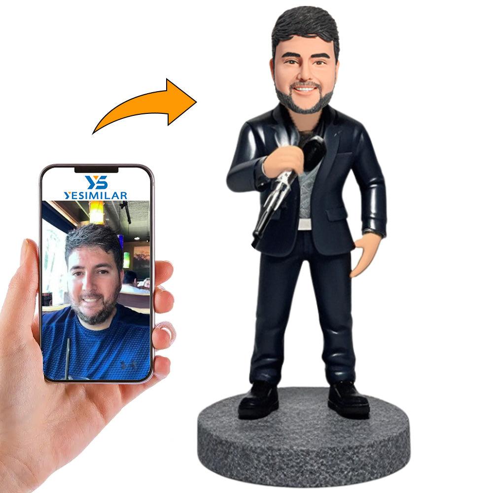 Male Singer Singing with Microphone Custom Bobbleheads