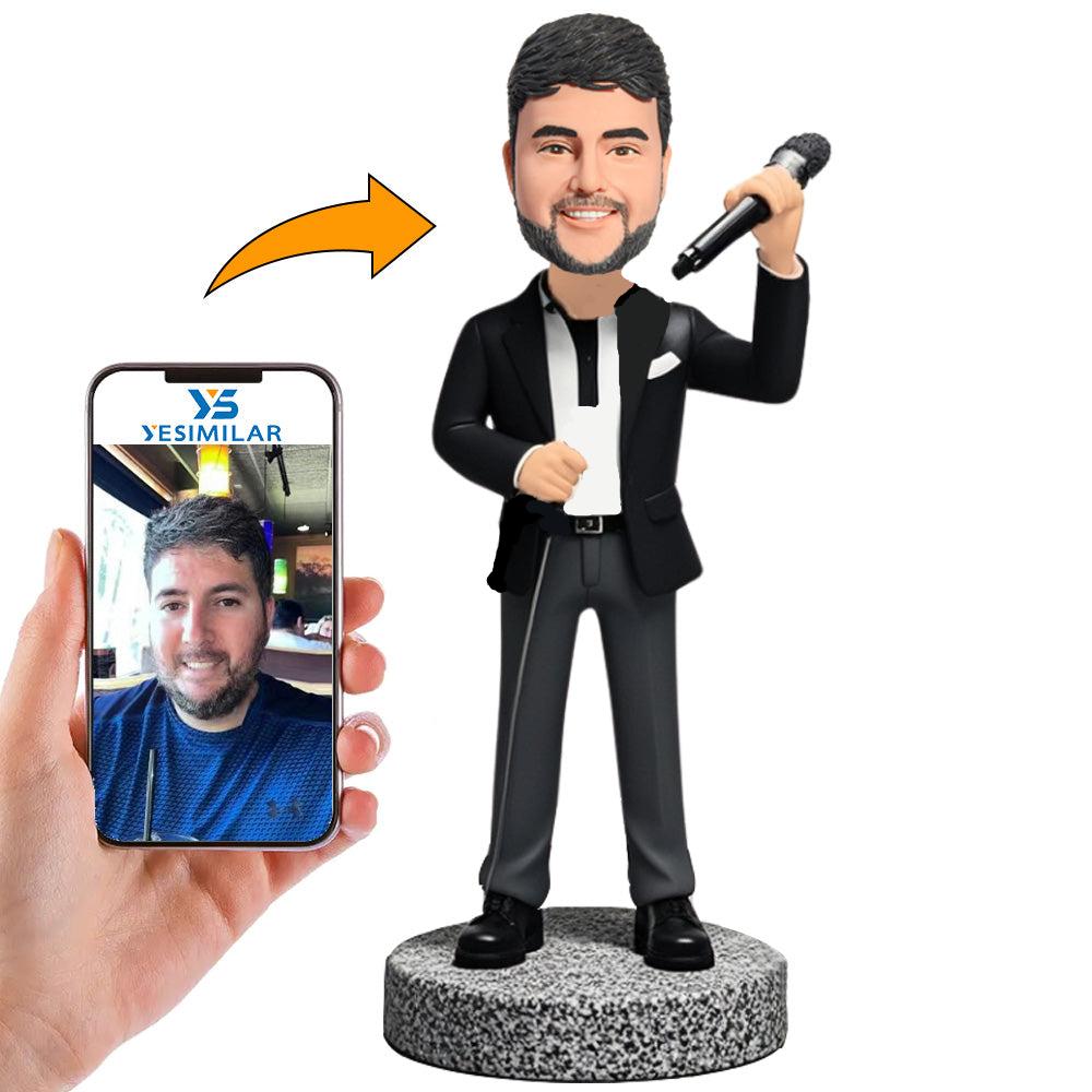 Black Suit Singer with Microphone Custom Bobbleheads