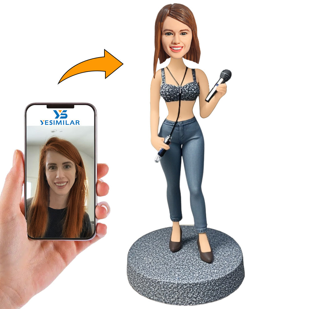 Female Singer Holding Microphone Custom Bobbleheads