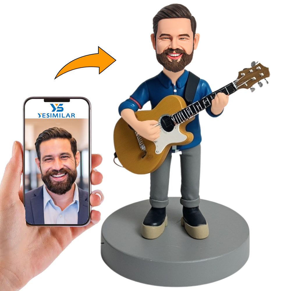 Man Playing Brown Guitar Custom Bobbleheads Personalized Figure