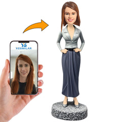 Casual Fashion Girl in Skirt Custom Bobbleheads