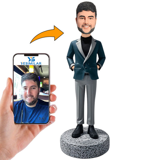 Man in Dark Blue Jacket Custom Bobbleheads