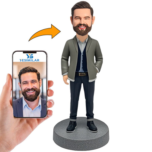 Stylish Man Wearing Three Layers of Clothing Custom Bobbleheads