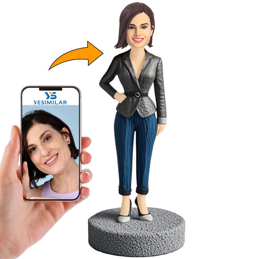 Fashionable Woman in Linen Clothes Custom Bobbleheads