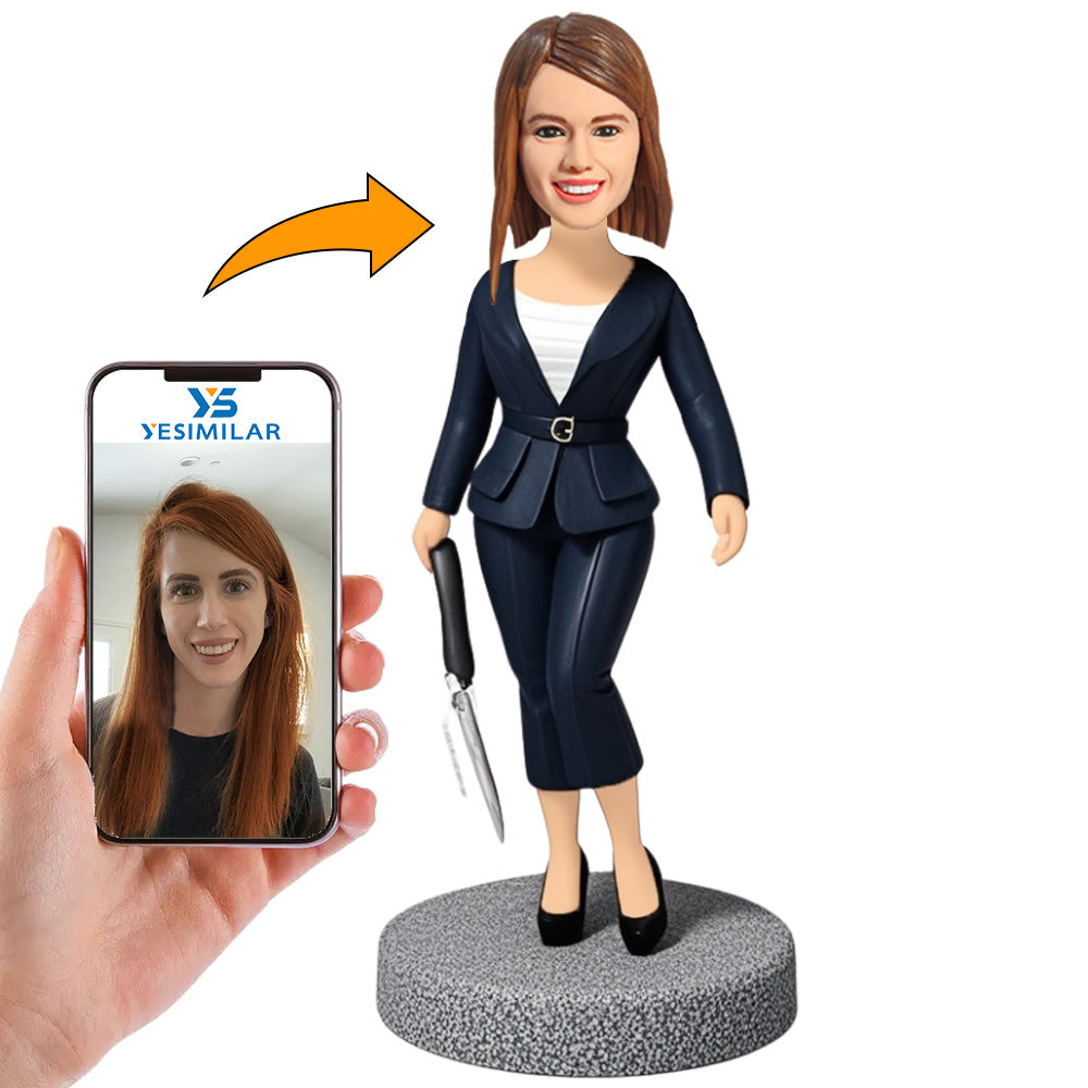 Woman Holding Dcissors Custom Bobbleheads Personalized Doll