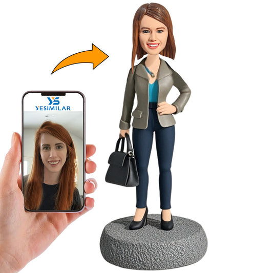 Classic Modern Woman with Bag Custom Bobbleheads