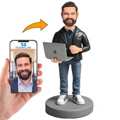 Male Programmer Holding iMac Custom Bobbleheads