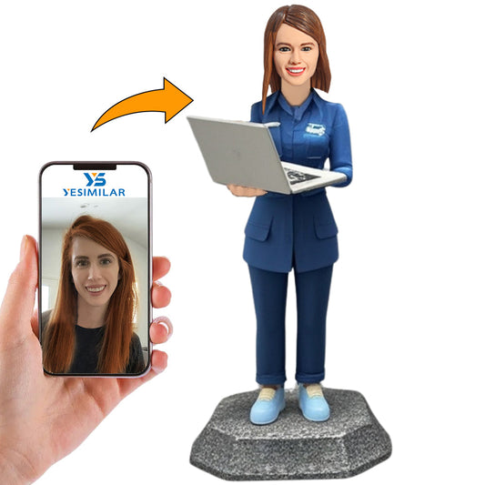 Business Lady Programmer in Blue Suit Custom Bobbleheads