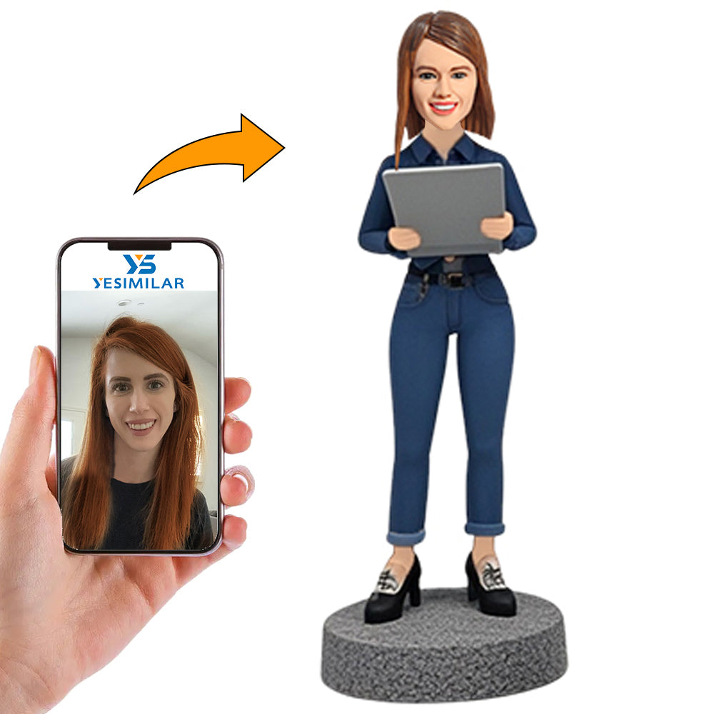 Female Internet Engineer Holding Laptop Custom Bobbleheads