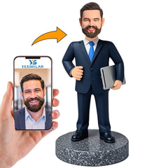 Business Man Holding Computer Custom Bobbleheads