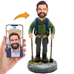 Man Climbing Mountain with Backpack Custom Bobbleheads