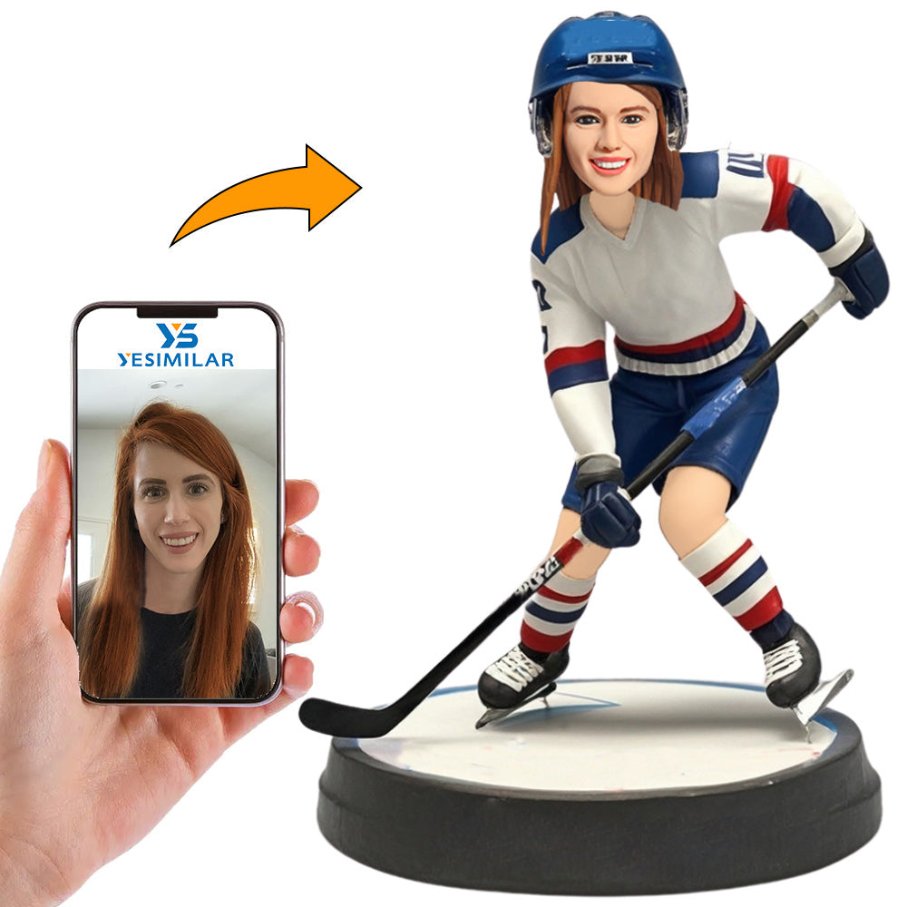 Female Hockey Player Wearing Hat Custom Bobbleheads