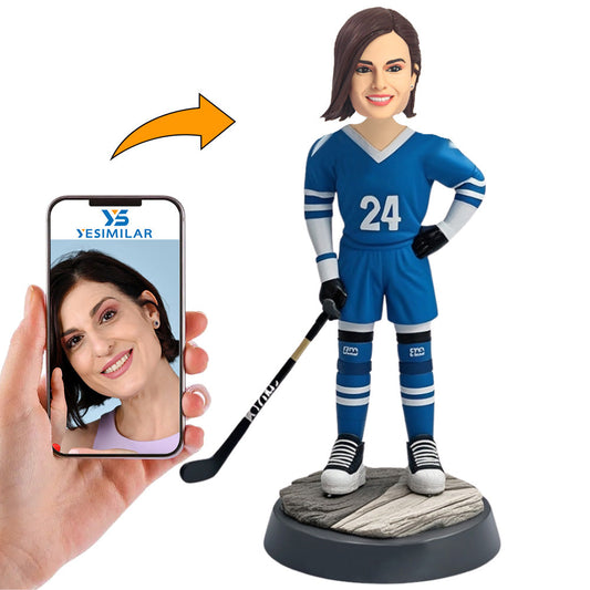 Number 24 Female Hockey Player Custom Bobbleheads