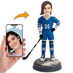 Number 24 Female Hockey Player Custom Bobbleheads