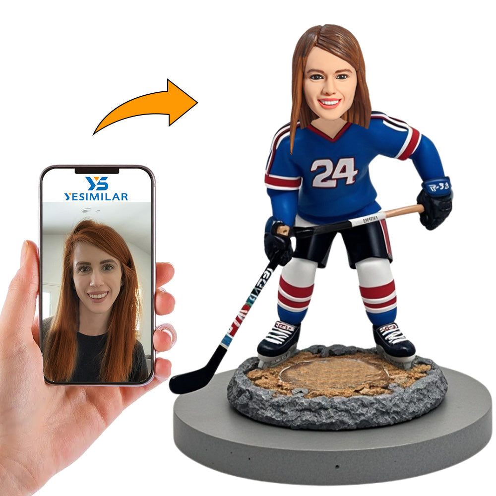 Number 24 Woman Hockey Player Custom Bobbleheads Personalized Figure