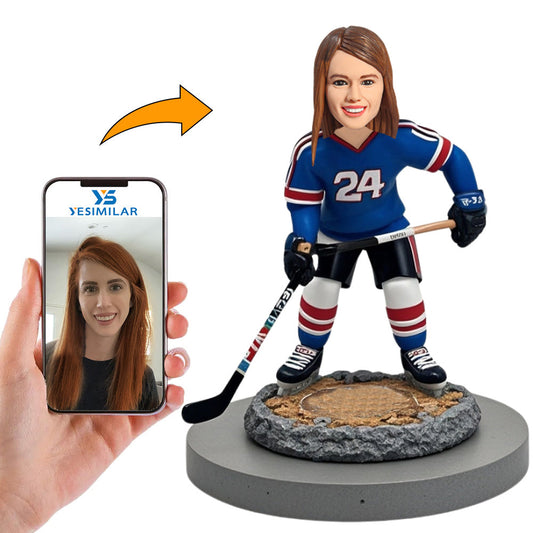 Number 24 Woman Hockey Player Custom Bobbleheads Personalized Figure