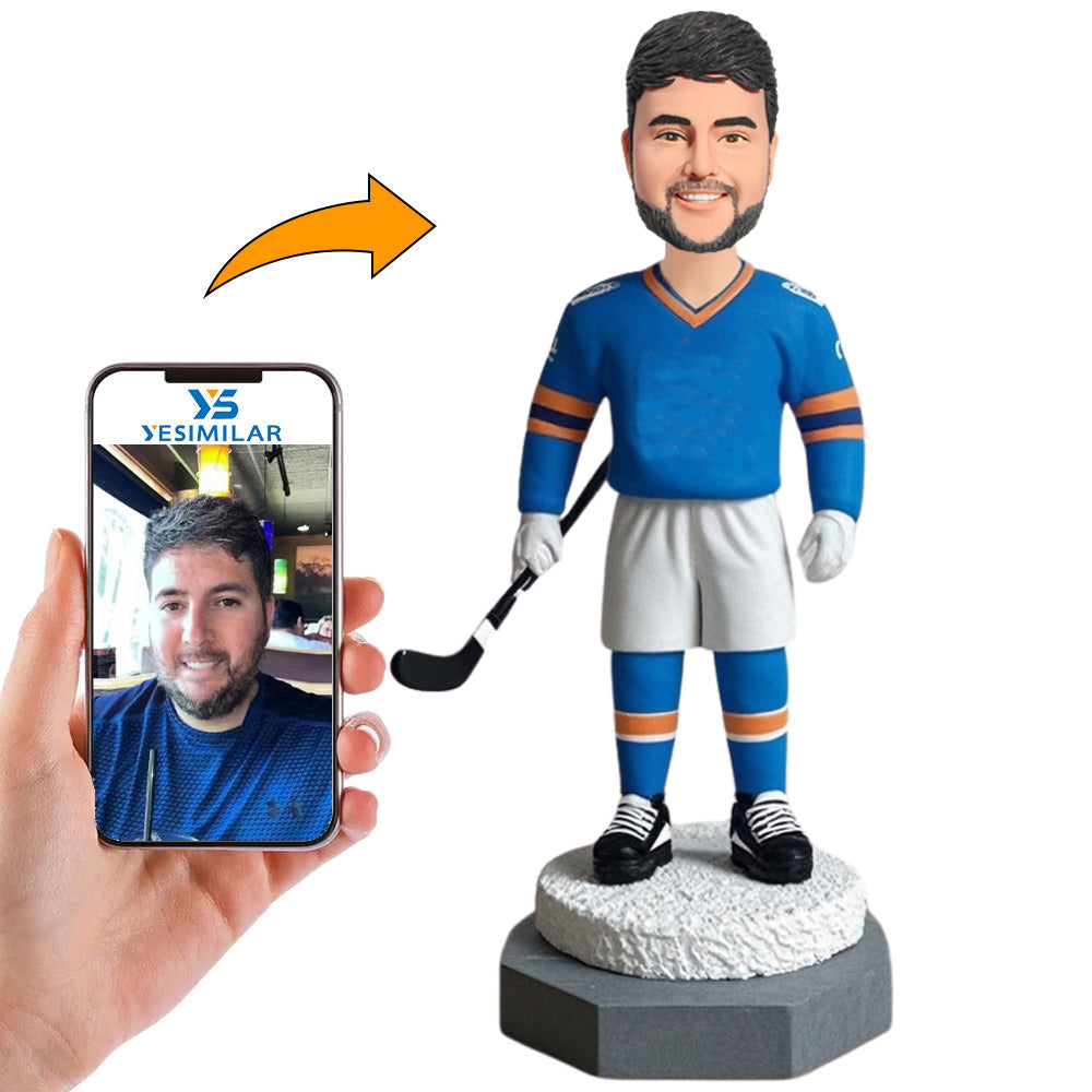 Male Blue Clothes Hockey Player Custom Bobbleheads