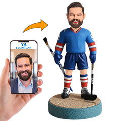 Man Holding Two Hockey Sticks Custom Bobbleheads