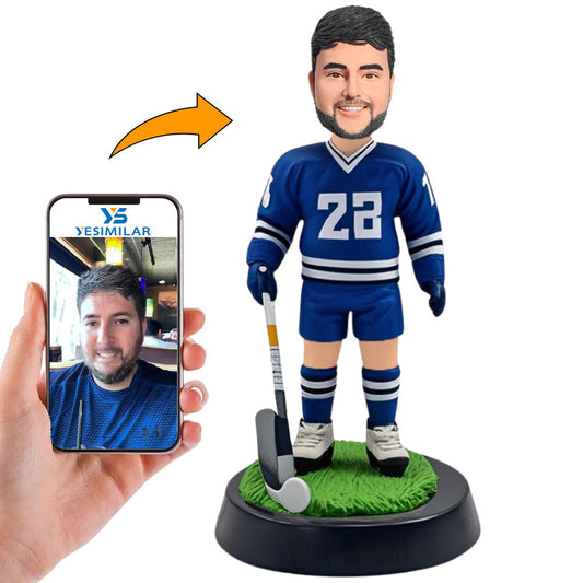 Blue Suit Male Hockey Player Custom Bobbleheads