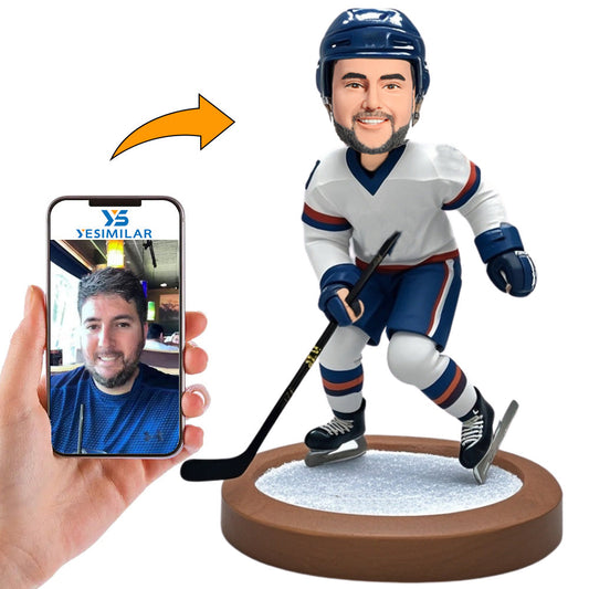 Male Hockey Player with Blue Hat Custom Bobbleheads