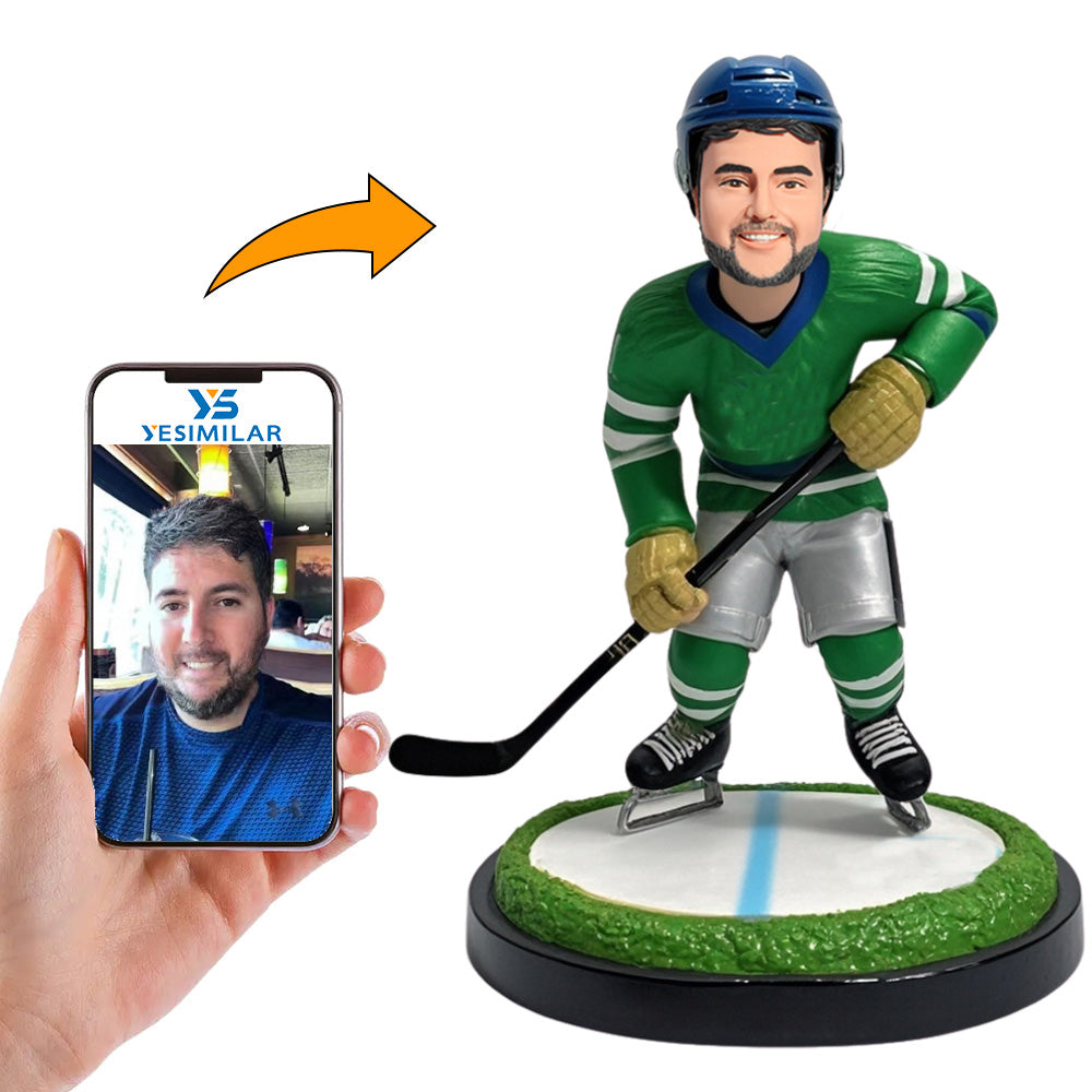 Green Suit Male Hockey Player Custom Bobbleheads Personalized Doll