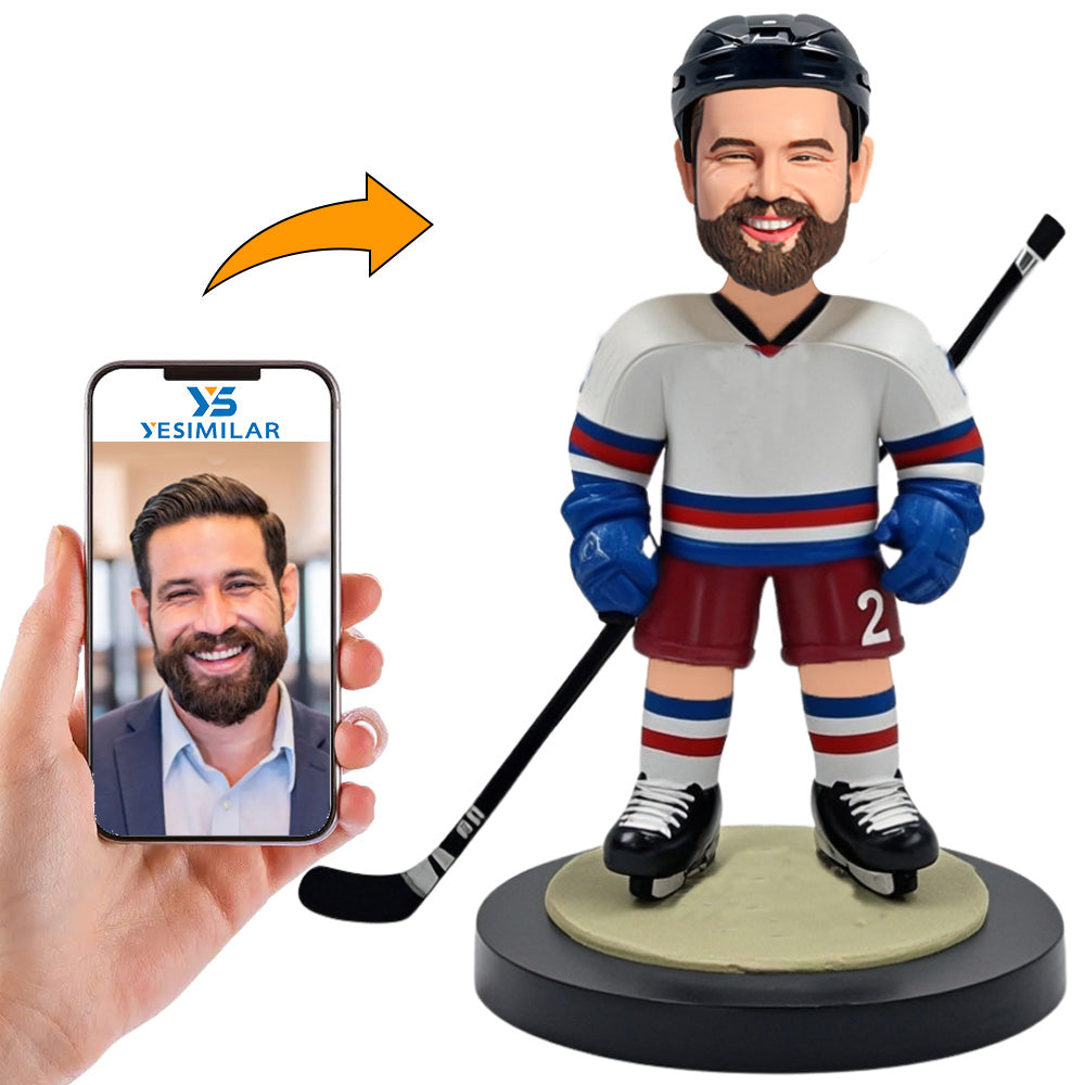 No. 2 Male Hockey Player with Black Hat Custom Bobbleheads