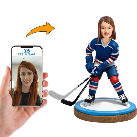 Female Coach Hockey Player Custom Bobbleheads Personalized Figure