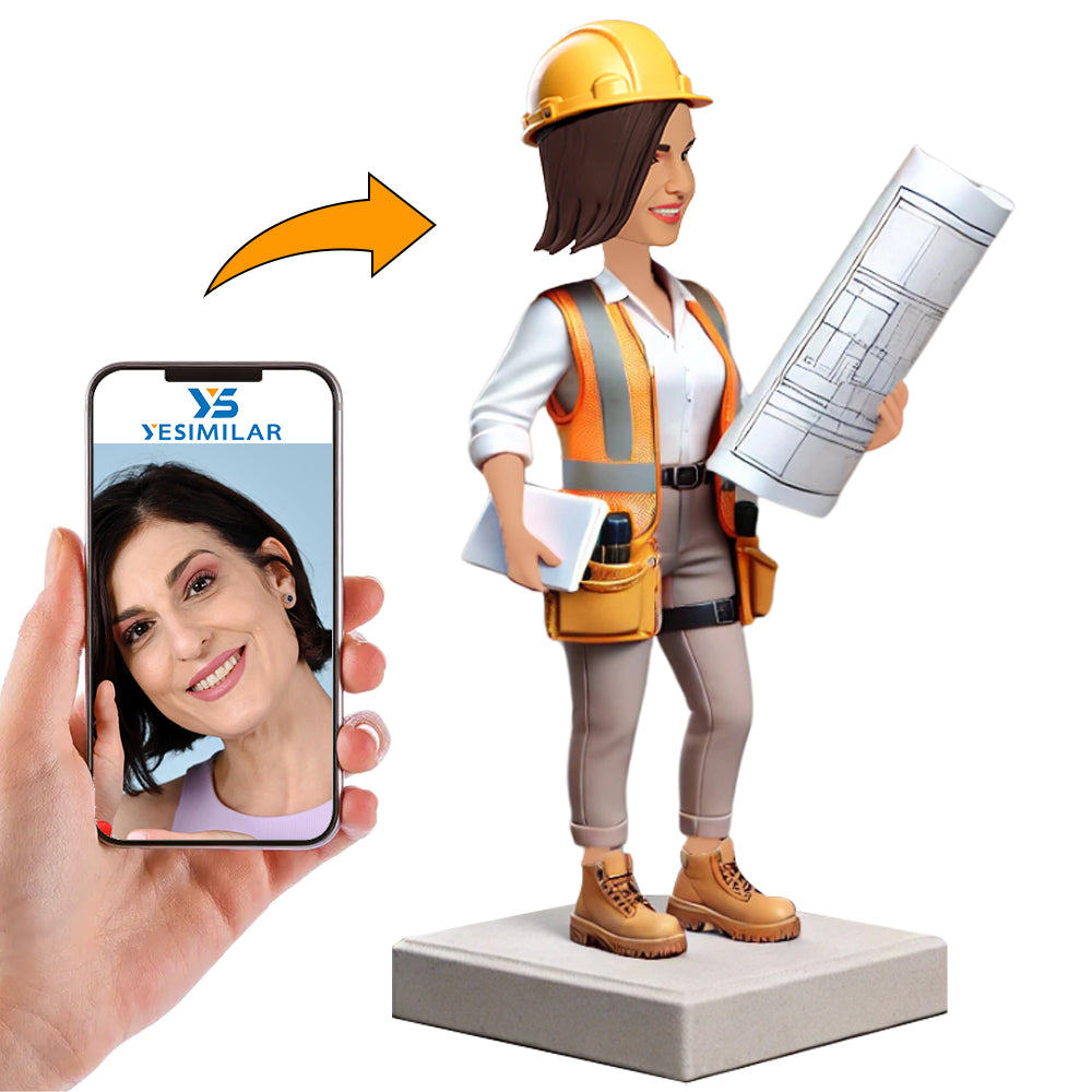 Female Engineer Holding Blueprints Custom Bobbleheads