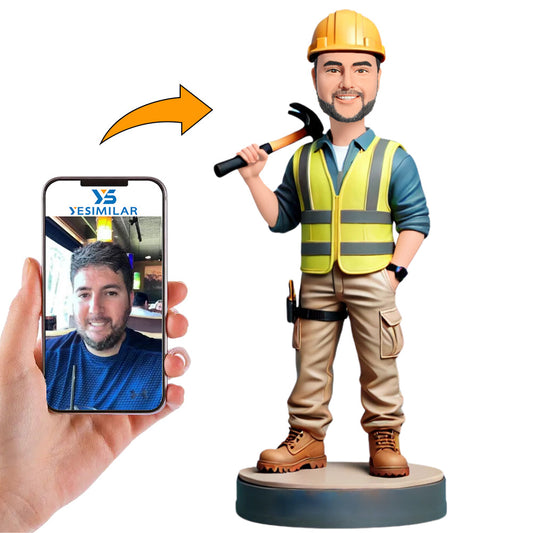 Male Engineer Holding Hammer Custom Bobbleheads