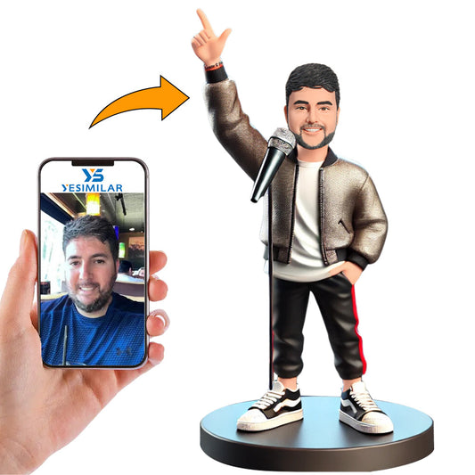 Male Singer with Fingers Pointing to the Sky Custom Bobbleheads