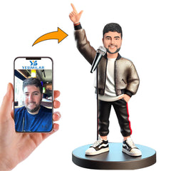 Male Singer with Fingers Pointing to the Sky Custom Bobbleheads