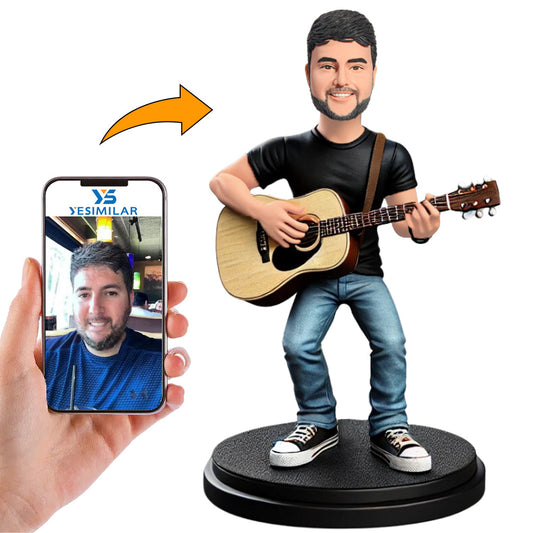 Passionate Male Guitarist Custom Bobbleheads