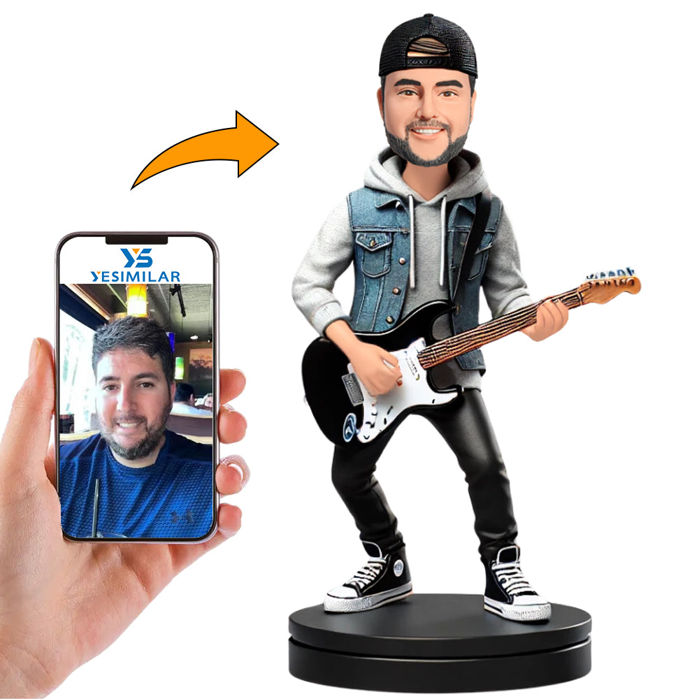 Male Guitarist Wearing Hoodie Custom Bobbleheads