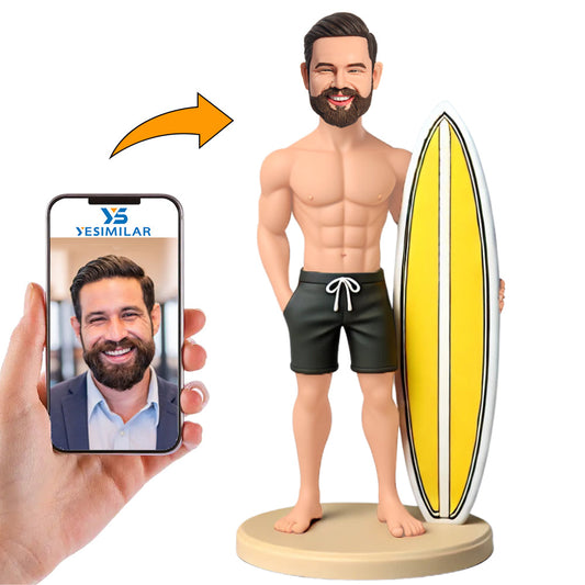 Cool Man Holding Surfboard Custom Bobbleheads