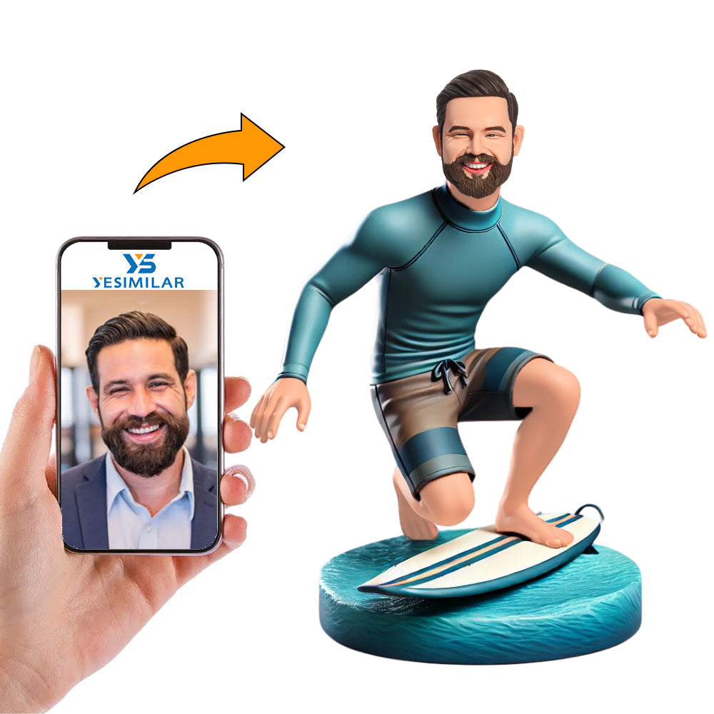 Handsome Man Surfing Custom Bobbleheads Personalized Figure