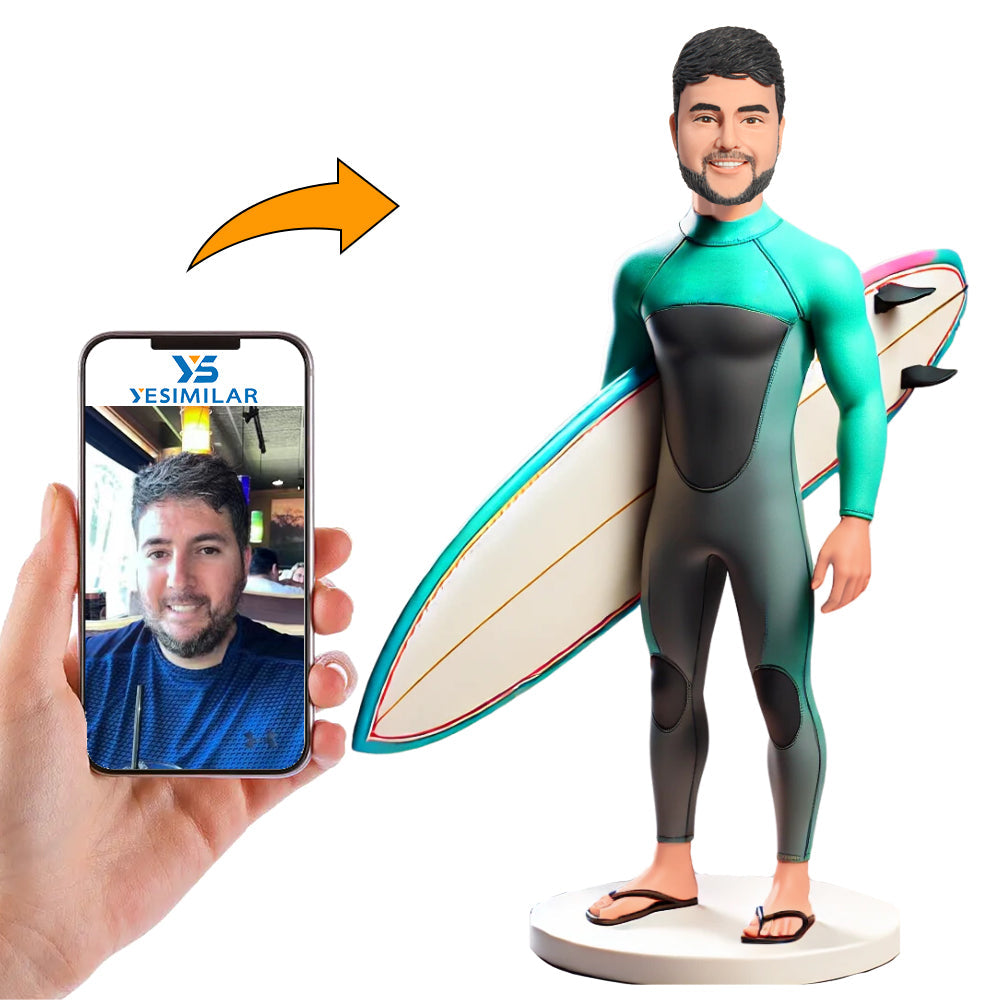 Man Holding Big Surfboard Custom Bobbleheads Personalized Doll