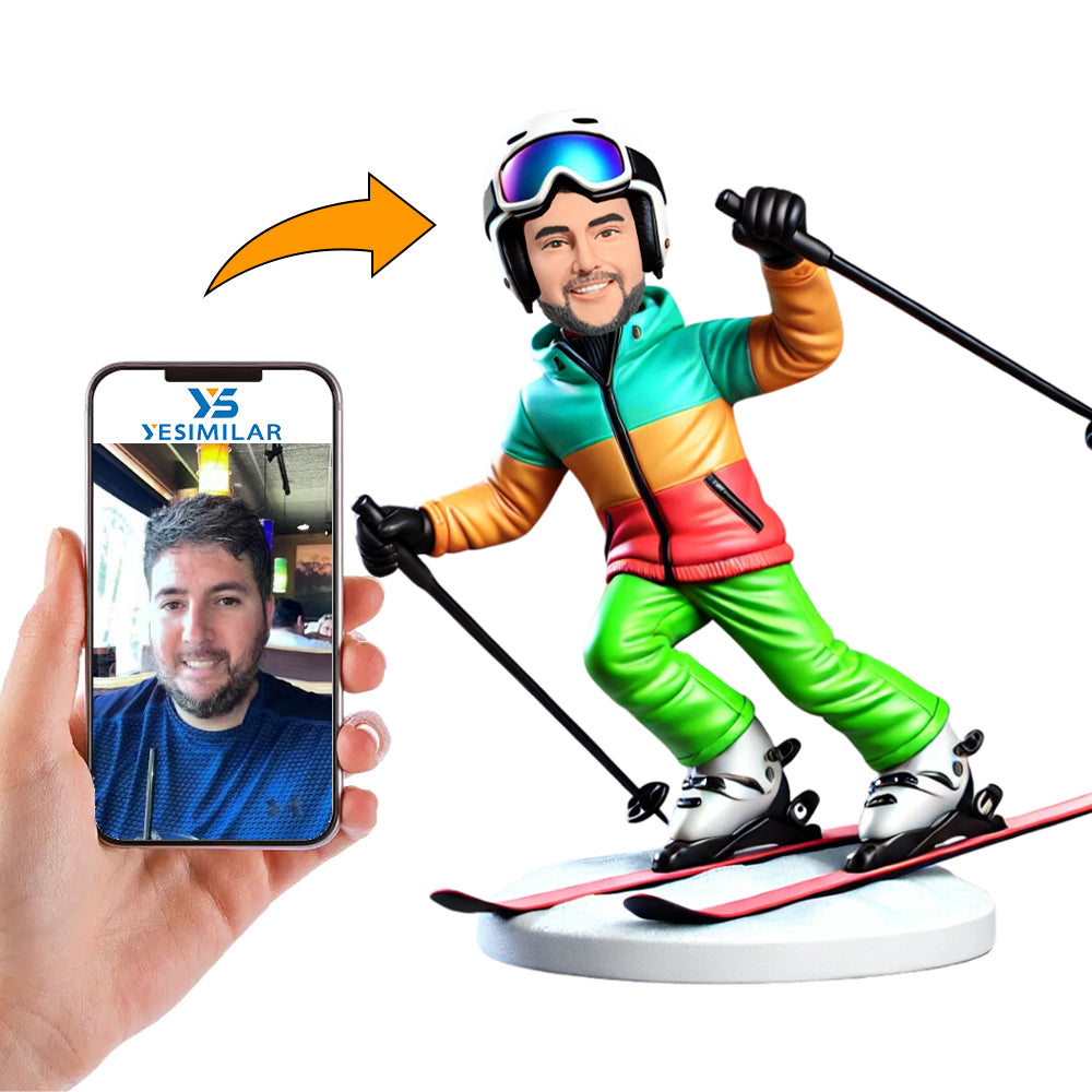 Handsome Man in Skiing Pose Custom Bobbleheads