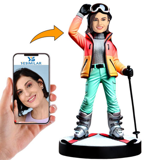 Female Ski Enthusiast Custom Bobbleheads Personalized Gifts