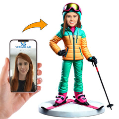 Female Skier with Hands on Waist Custom Bobbleheads