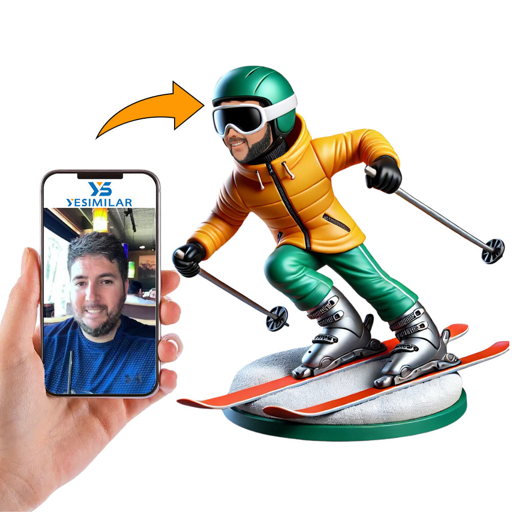 Male Skier Wearing Sunglasses And Hat Custom Bobbleheads