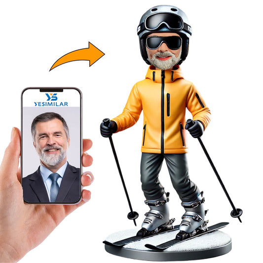 Yellow Coat Male Skier Wearing Sunglasses And Hat Custom Bobbleheads