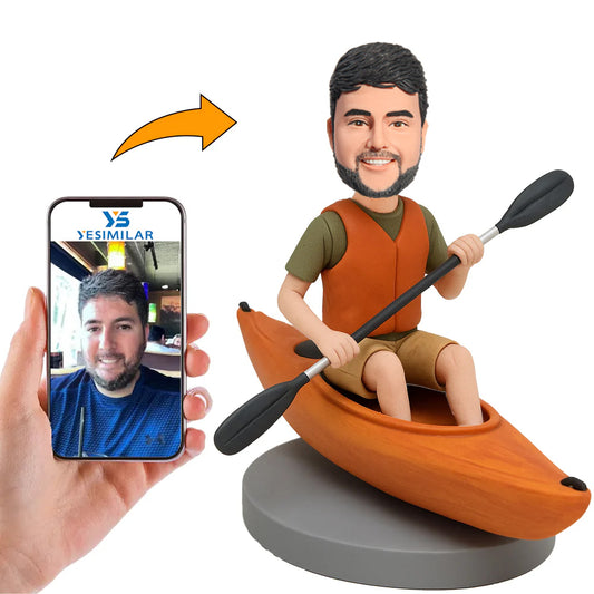Man Wearing Orange Life Jacket Rowing Custom Bobbleheads