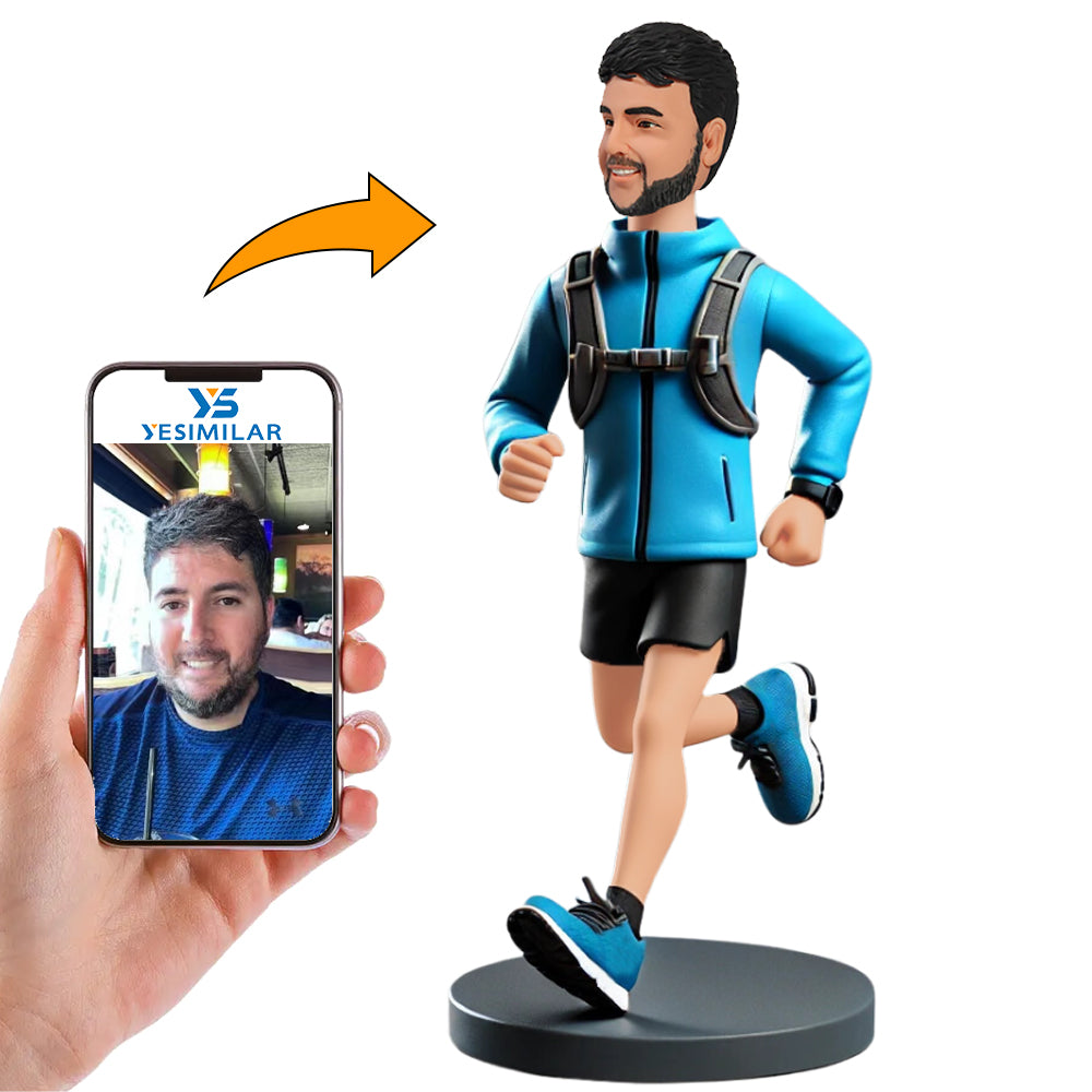 Man Running in Blue Sportswear Custom Bobbleheads