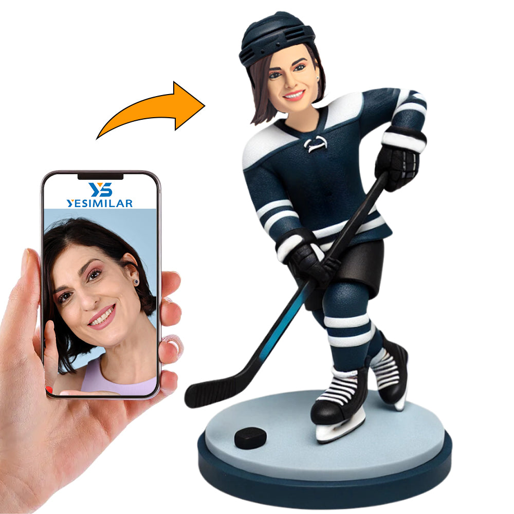 Female Hockey Player with Hat Custom Bobbleheads