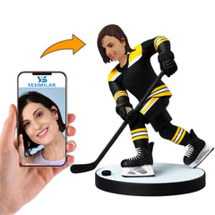 Black Suit Female Hockey Player Custom Bobbleheads