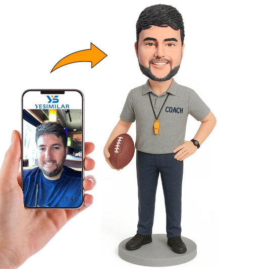 Gray Shirt Rugby Coach Custom Bobbleheads