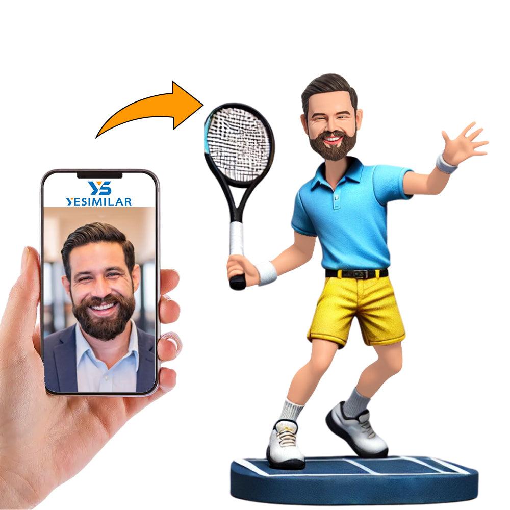 Blue T-shirt Male Tennis Player Custom Bobbleheads